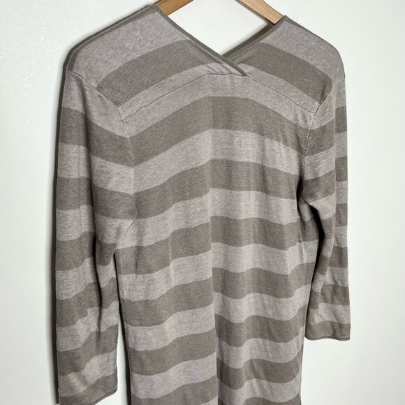 Garnet Hill Women's Linen Duster Long Cardigan Size Small Gray Beige Striped - Picture 6 of 10